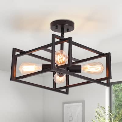 4 - Light Modern Geometric Semi Flush Mount Ceiling Light - 15in - N/A