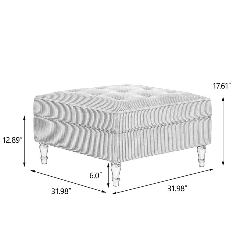 Modular Corduroy Tufted Storage Ottoman with Reversible Tabletop