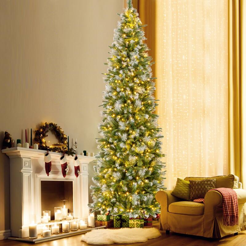 Gymax 9 FT Pre-Lit Artificial Christmas Tree w/ 1228 Frosted Tips 470 - 9ft