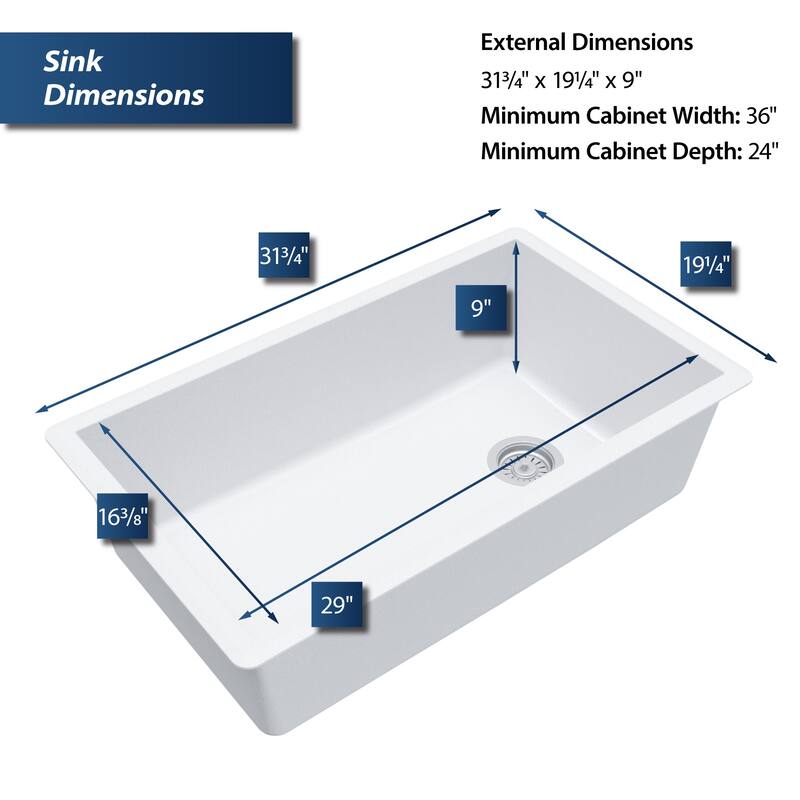 Karran USA QU-670 Undermount Quartz/Granite 32" Single Bowl Kitchen