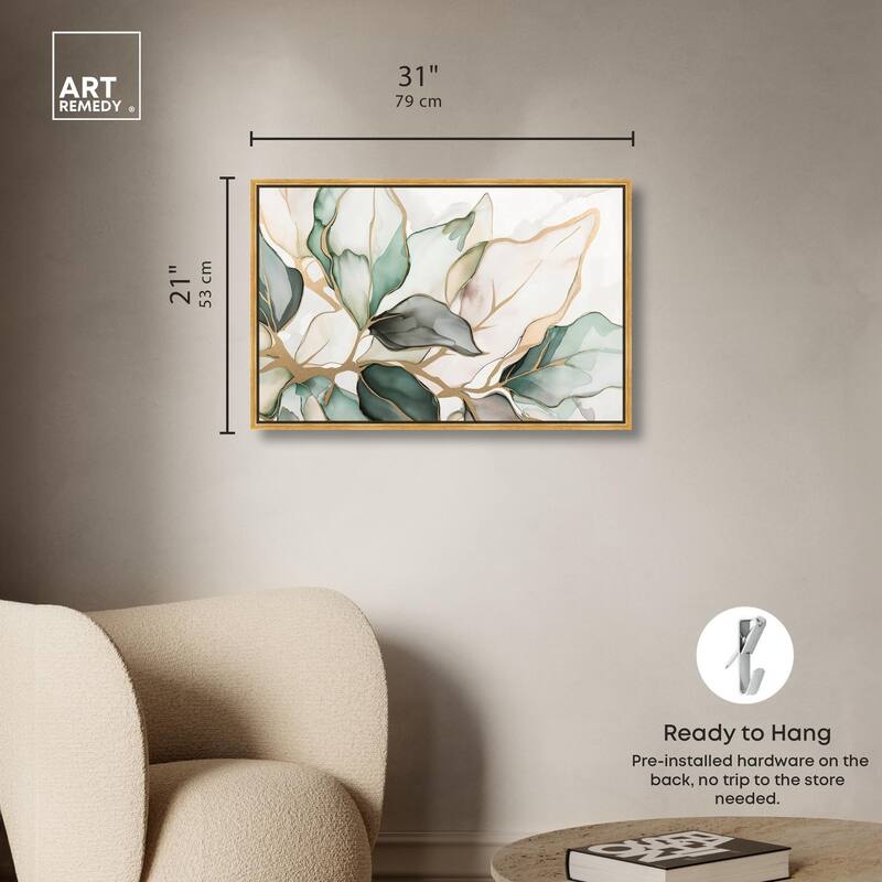 Golden Veined Leaves II Canvas by Art Remedy