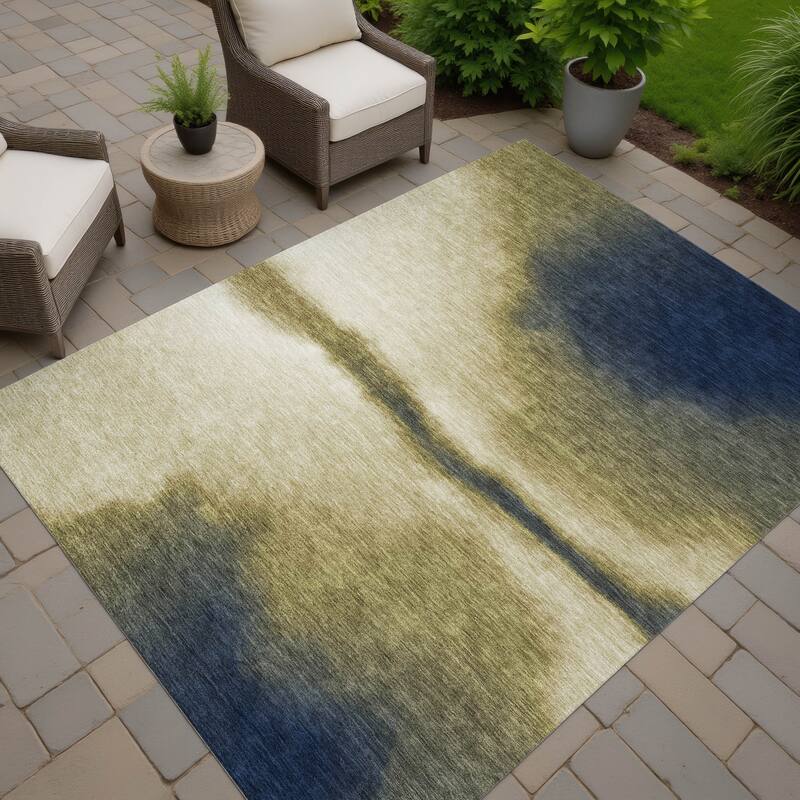 Machine Washable Indoor/ Outdoor Modern Landscape Chantille Rug