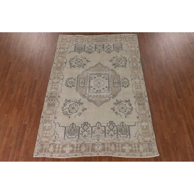 Distressed Orange Tabriz Persian Vintage Rug Hand-Knotted Wool Carpet - 6'8"x 9'7"