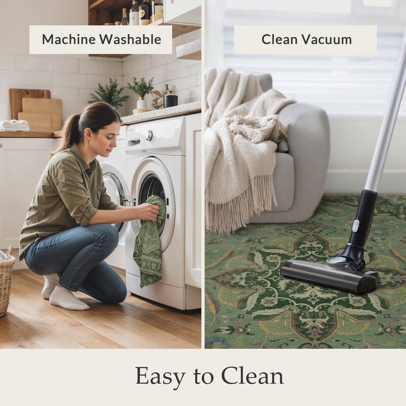 Mcow Botanical Collection Low-Pile Machine-Washable Non-Slip Area Rug