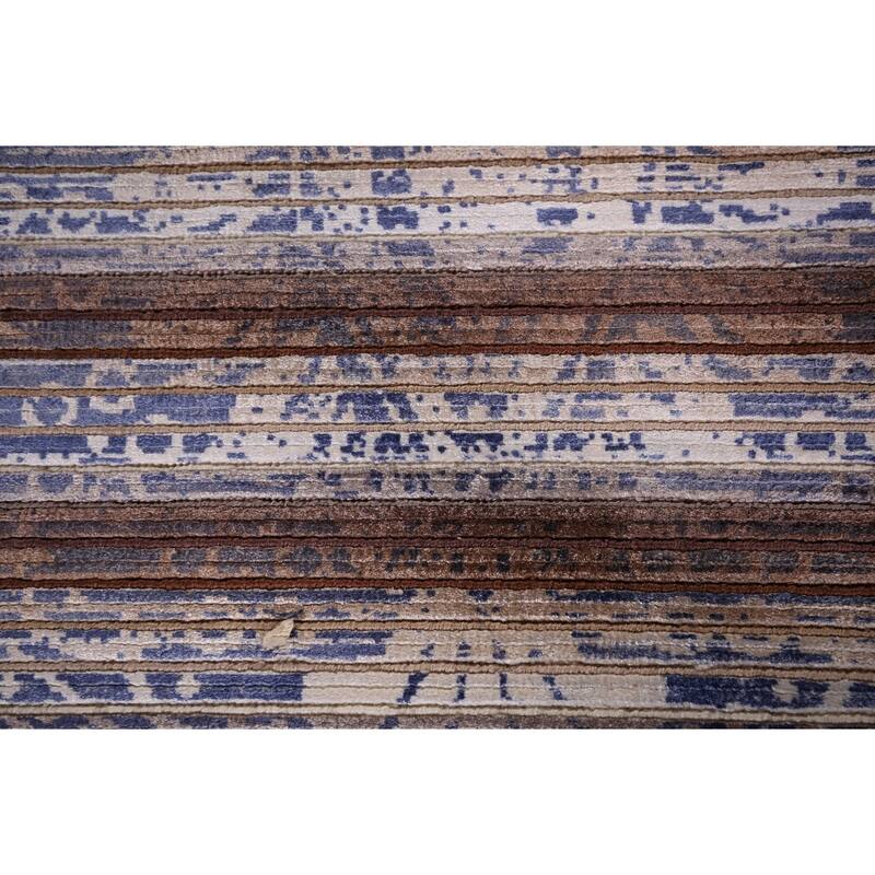 Striped Abstract Oriental Runner Rug Handmade Wool Carpet - 2'7"x 9'10"