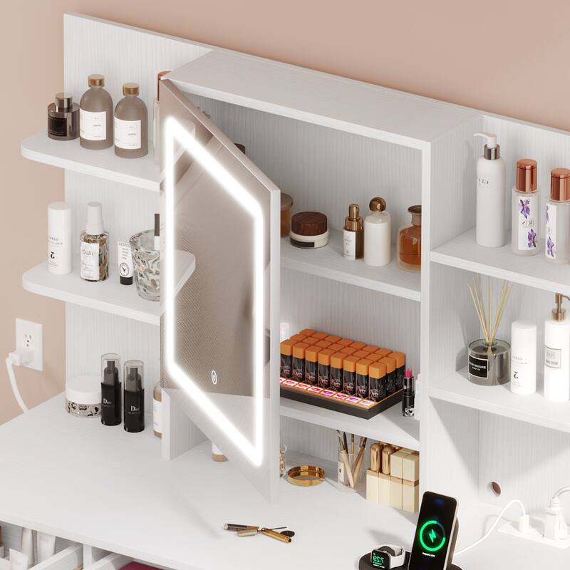 Moasis 39.3" Wide Makeup Vanity Set with Lighted Mirror & Power Outlet