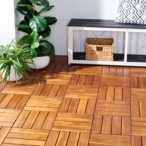 slide 1 of 7, SAFAVIEH Outdoor Phuket Wooden Floor Tile - 12" W x 12" D x 1" H