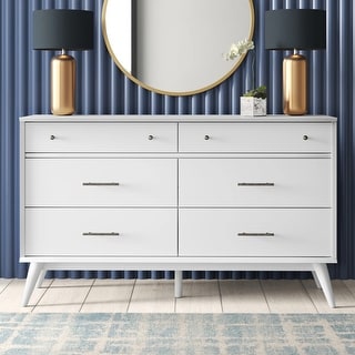 Mid-Century Castahno Solid Wood Six Drawer Dresser