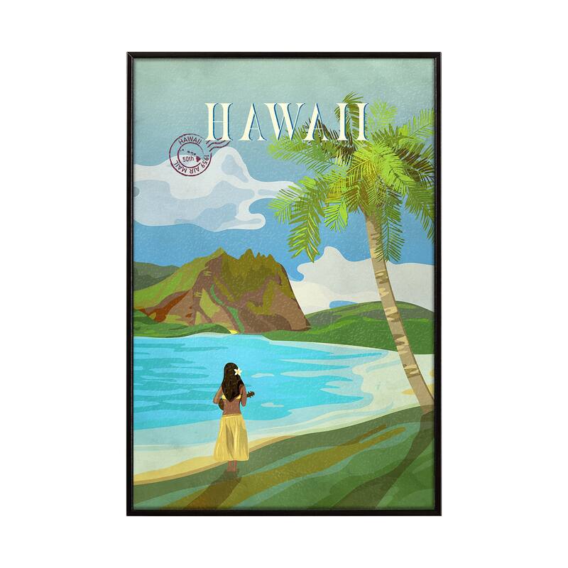 Hawaii Go USA by Mercana Studio a Hand Embellished Framed Art Print Series - 10.5 x 15.5 - Black