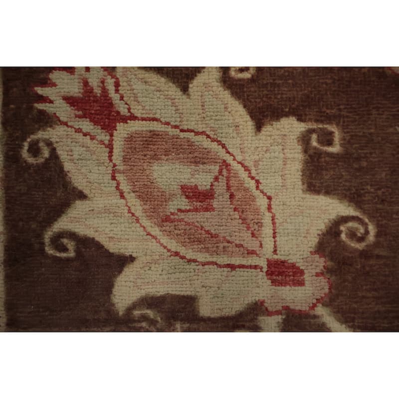 Hand Knotted Oriental 100% Wool Carpet Traditional Floral Brown Peshawar Area Rug - 9' 8'' X 6' 10''