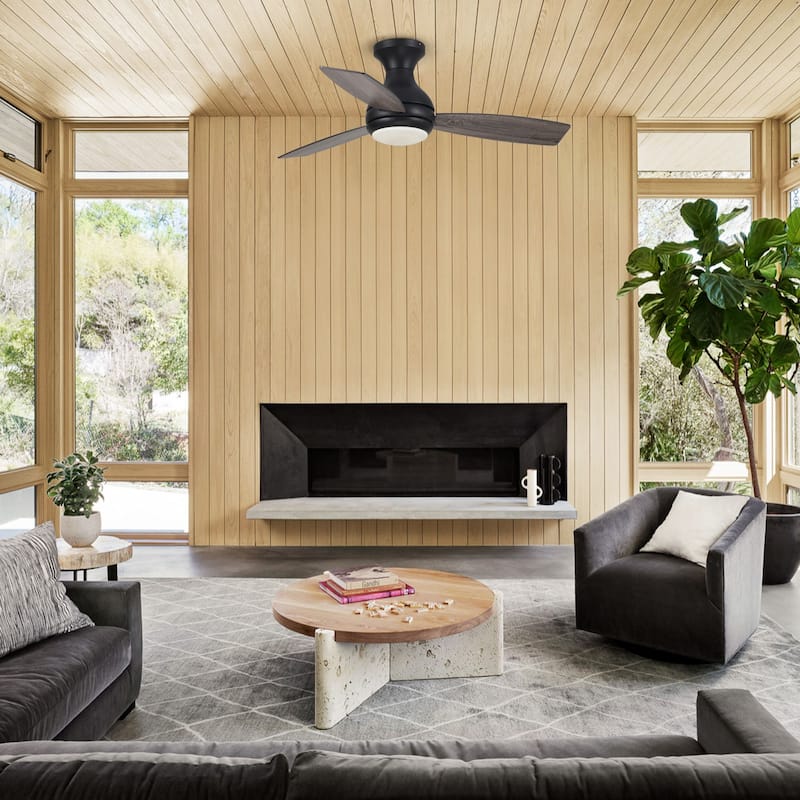 48" Oil Rubbed Bronze LED Low Profile Ceiling Fan with Light and Remote Control - 48 in