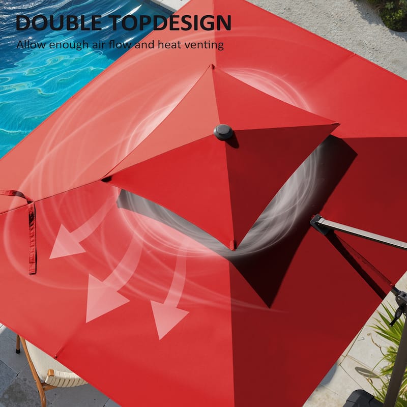 Pellebant 9X11 FT Double Top Patio Cantilever Umbrella, Base Not Included