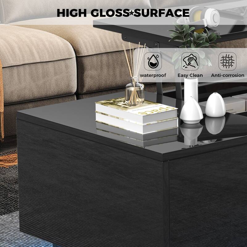 Pocassy 47" Modern LED Coffee Table with Lift Top Coffee Table