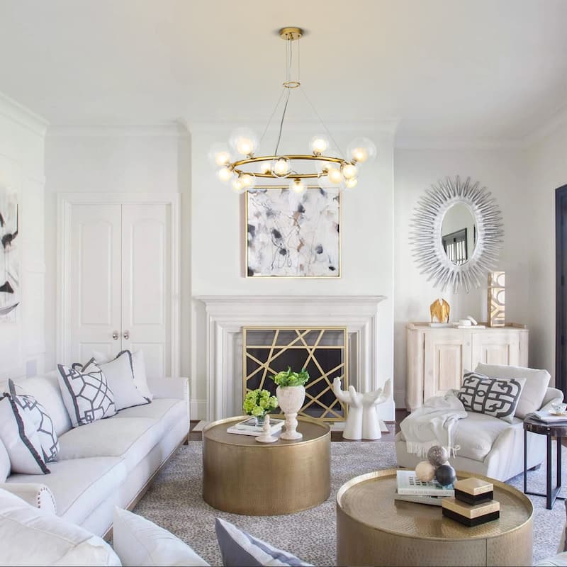 14-Light Modern Black/Gold Sputnik Cluster Pendant Wagon Wheel Glass Globe Bubble Chandelier Ceiling Light