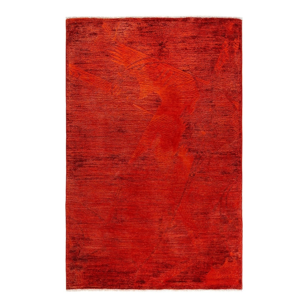 Vibrance, One-of-a-Kind Hand-Knotted Area Rug - Orange, 4' 0" x 6' 1" - 4' 0" x 6' 1"