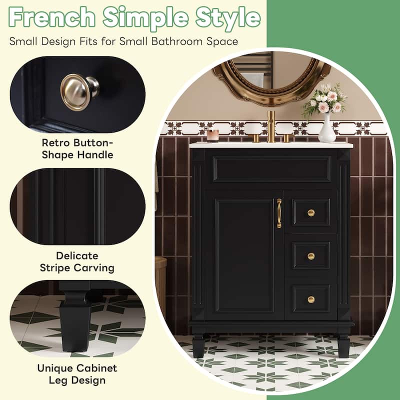 24" Bathroom Vanity With Ceramic Sink,Small Bathroom Sink Cabinet,Modern Cabinet With 2 Drawers And Adjustable Shelf