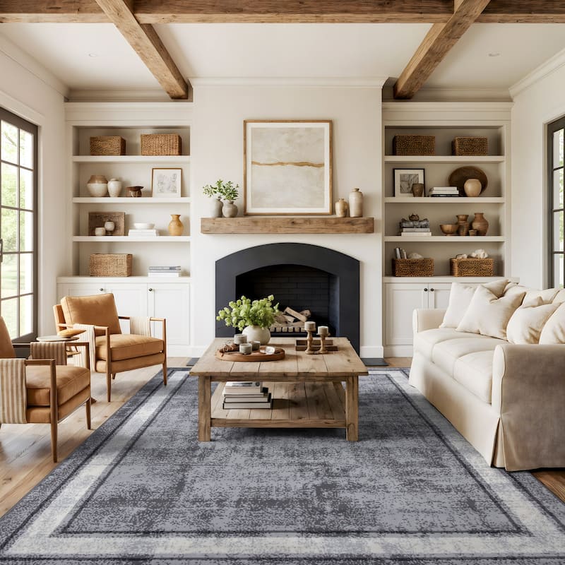 World Rug Gallery Contemporary Distressed Bordered Area Rug