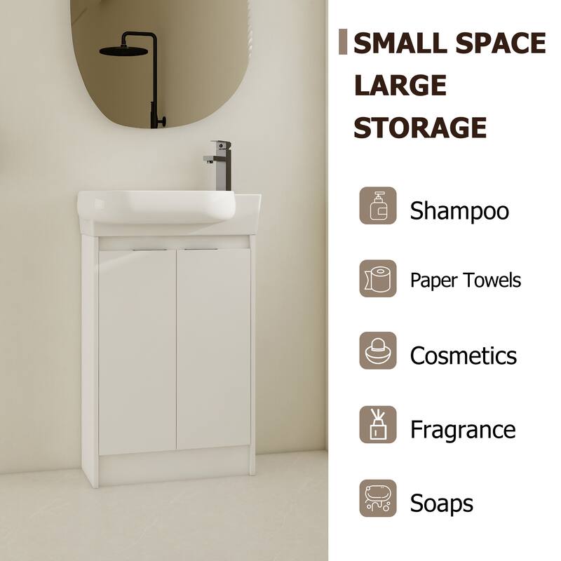 23" Bathroom Vanity with Round Ceramic Sink, Soft-Close Hinges, and Spacious Storage - Black Chestnut Finish