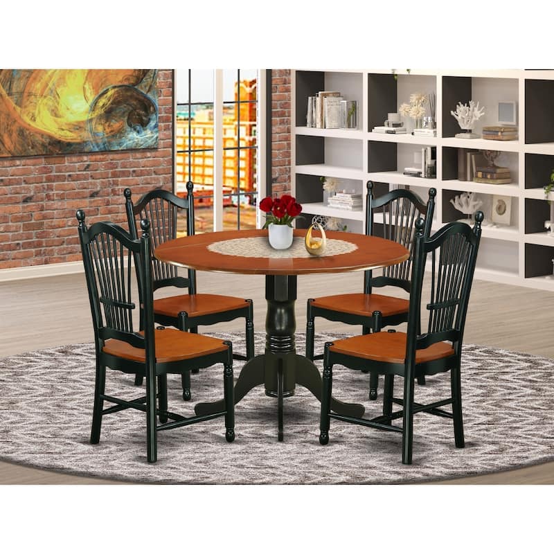 HomeStock 5-Pc Black and Cherry Finish Solid Wood Top Dining table with 4 Chairs