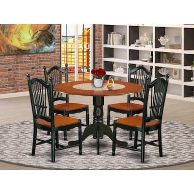 HomeStock 5-Pc Black and Cherry Finish Solid Wood Top Dining table with 4 Chairs