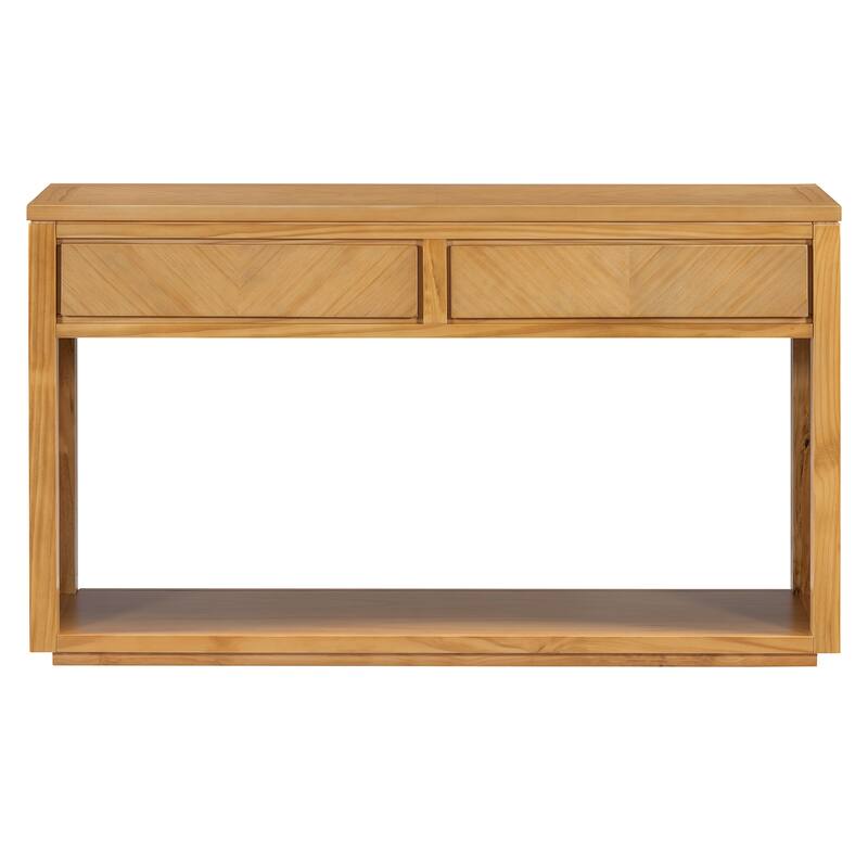 55" Rustic Wooden Entryway Console Table with Storage Drawers & Open Shelf