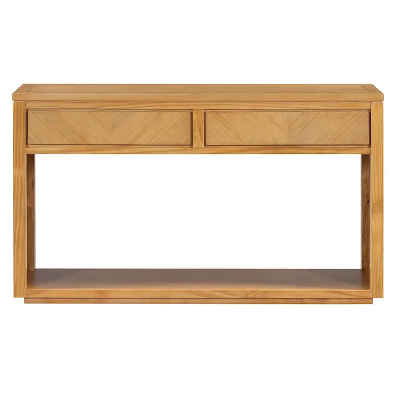 Natural Rustic Wooden Console Table with Storage Drawers