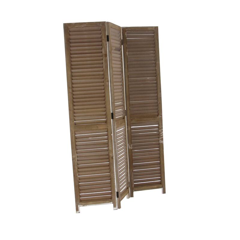 Cream Wood Hinged Foldable Partition 3 Panel Room Divider Screen with Horizontal Slats