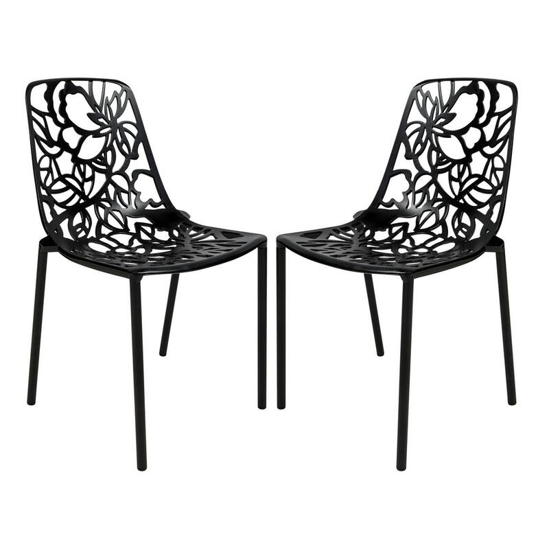 Devon Aluminum Outdoor Dining Side Chair with UV Resistant and Cuout Backrest for Indoor or Outdoor Set of 2 - Black