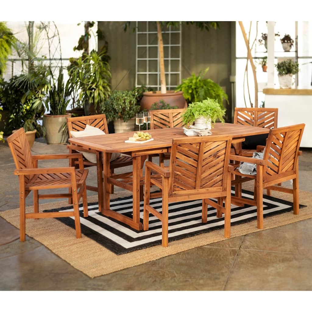 Walker Edison Hydaburg 7-Piece Acacia Extension Dining Set