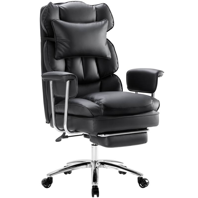 Office chair - high backrest with footstool and lumbar cushion - Black