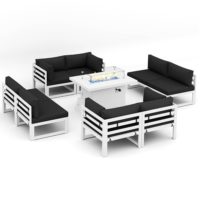 FINCATI 9-piece Extra-large Luxury Aluminum Patio Furniture Set with Deep Seating and Convertible 43'' Fire Pit Table
