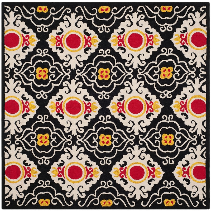 SAFAVIEH Handmade Four Seasons Bevis Floral Rug - 6' Square - Black/Ivory