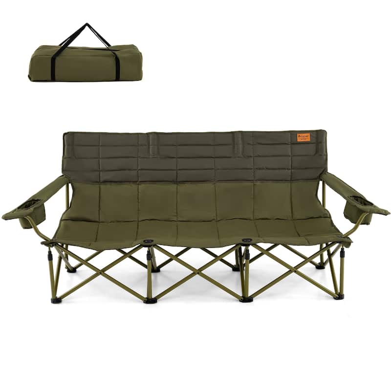 Costway Oversized 3 Person Camping Chair Portable Folding Camp Couch - See Details - Green
