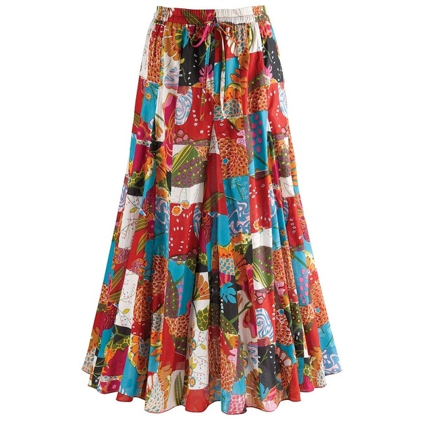 Women's Patchwork Long Maxi Skirt - Elastic Waistband - 35" Long