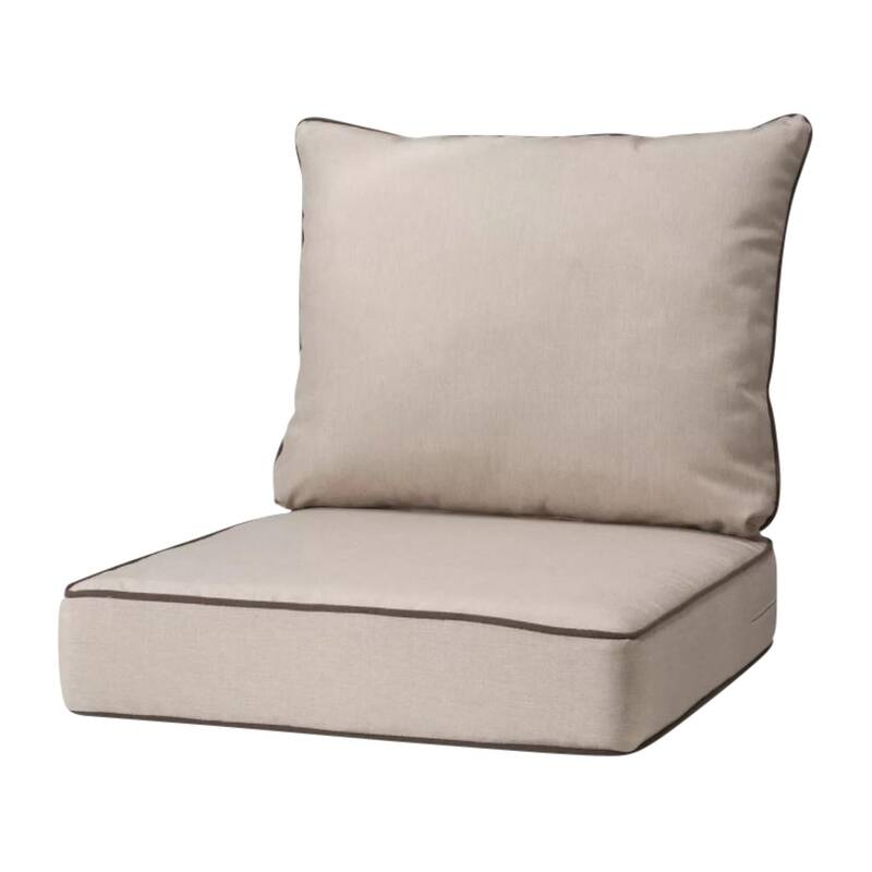 Haven Way Universal Outdoor Deep Seat Lounge Chair Cushion Set - 23x26 - Beige with Chocolate Piping