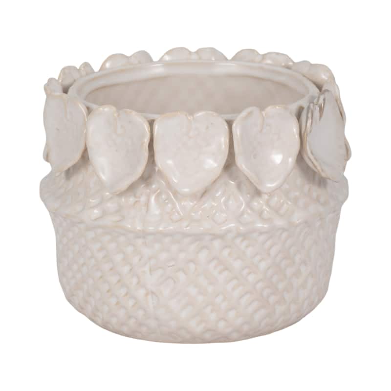 Stylish Ceramic Planter with Sculptural Leaf Heart Details