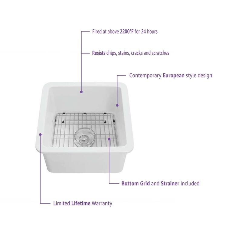 White Fireclay Farmhouse Undermount Kitchen Sink with Bottom Grid and Strainer