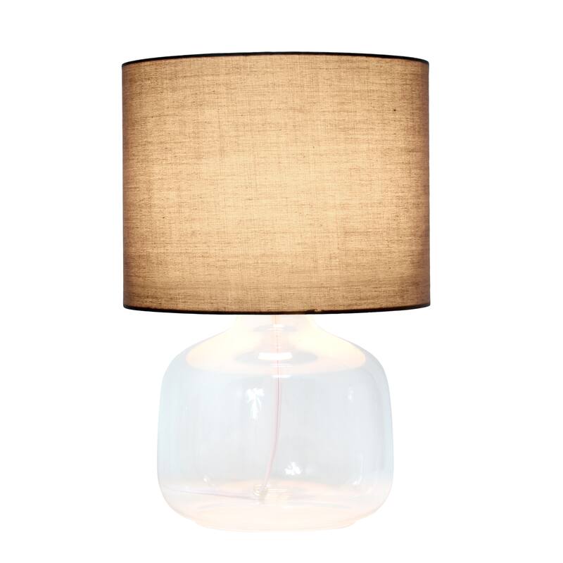 13.75" Modern Round Glass Table Lamp with Fabric Drum Shade for Bedroom or Living Room - 9"L x 9"W x 13.75"H