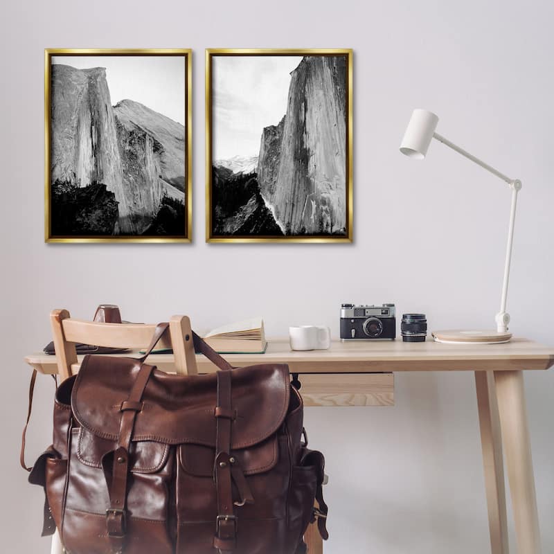 Stupell Monochrome Yosemite Cliffs Framed Floater Canvas Wall Art Design By Gemma Bardot (Set of 2)