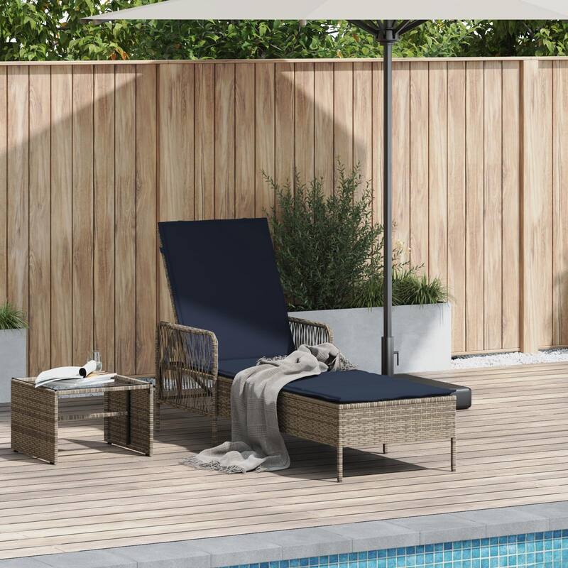 Adjustable Sun Lounger - 61.8 x 21.7 x 36.2 in - Grey and navy blue Sun lounger