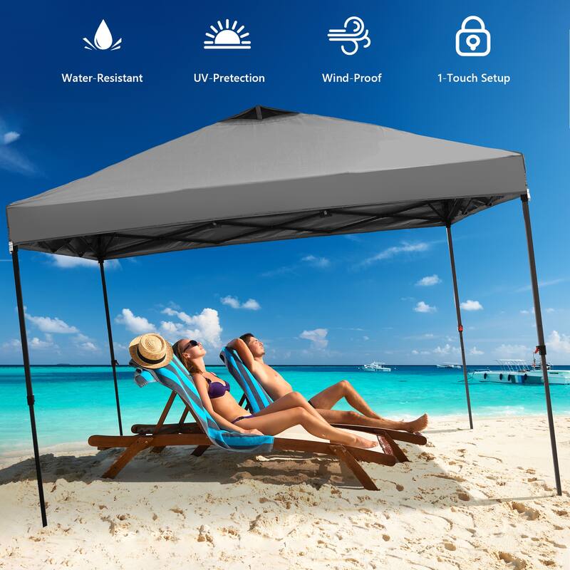 Ainfox 10x10 Pop Up Canopy Tent with 4 Sidewalls, Easy Set up with One Push Lift Outdoor Beach Gazebos with 4 Sandbags