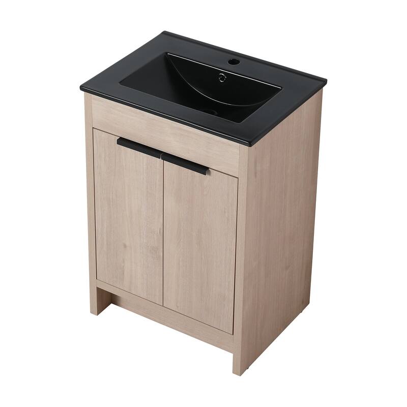 Freestanding Plywood Bathroom Vanity Set in Plain Light Oak with Integrated Sink