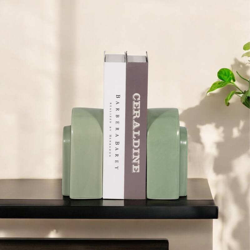 Stoneware Ceramic Boho Arch Design Modern Decorative Bookends Set of 2