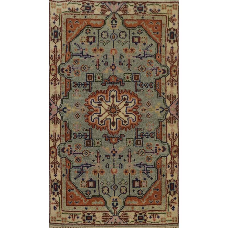 Hand-knotted Traditional Wool Grey Geometric Oriental Area Rug - 5' 1'' X 3' 0''
