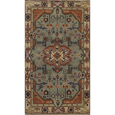 Hand-knotted Traditional Wool Grey Geometric Oriental Area Rug - 5' 1'' X 3' 0''