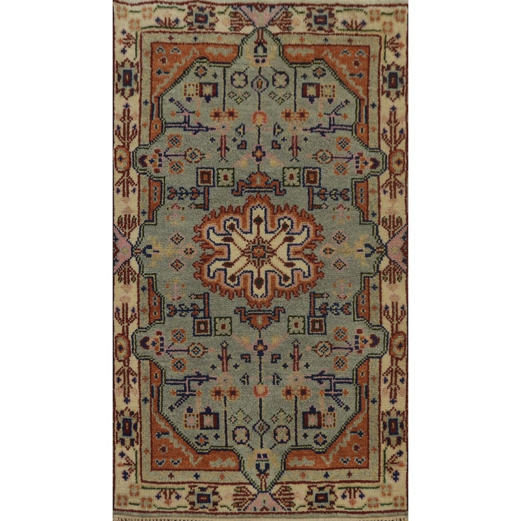 Hand-knotted Traditional Wool Grey Geometric Oriental Area Rug - 5' 1'' X 3' 0''