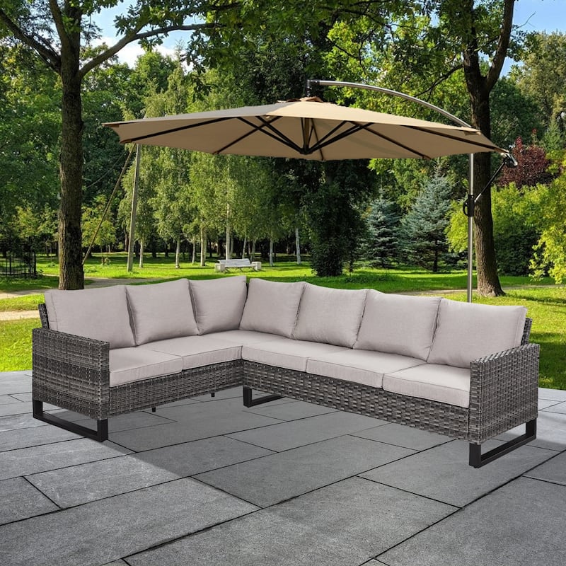Outdoor Sectional Sofa High Back Sofa with Cushion - Beige - Grey