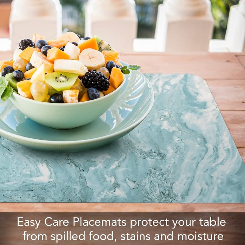 CounterArt Teal/White Printed Quartz Design Reversible Easy Care Flexible Plastic Placemat, 4 Pack, Made in The USA