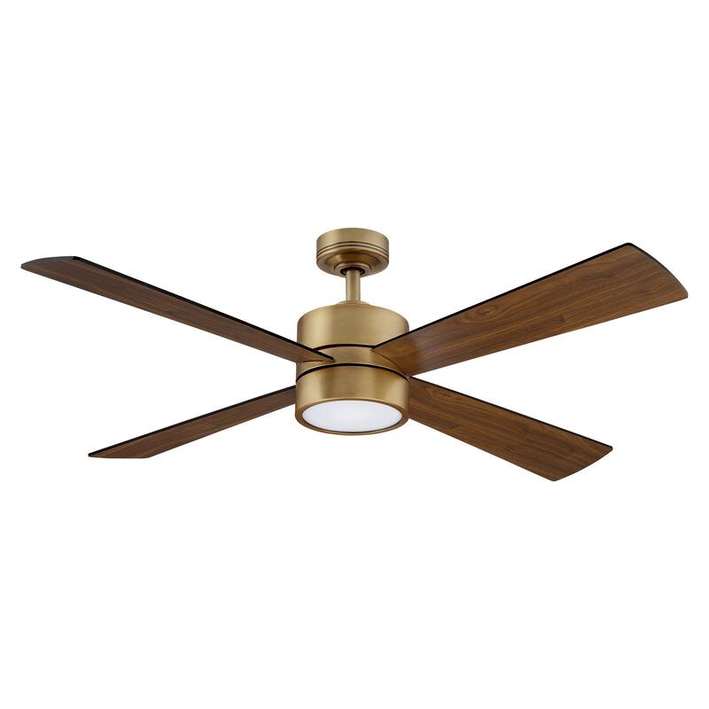 52" Wooden 4-Blade Brushed Brass LED Ceiling Fan with Remote