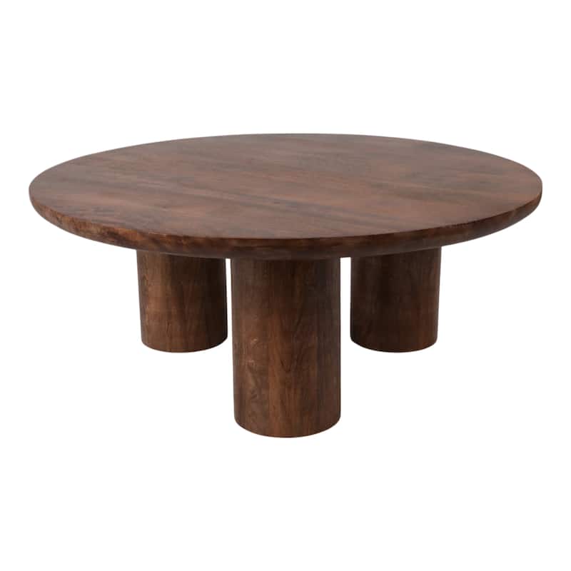 Round Natural Wood Coffee Table Modern Design Solid Cylindrical Legs